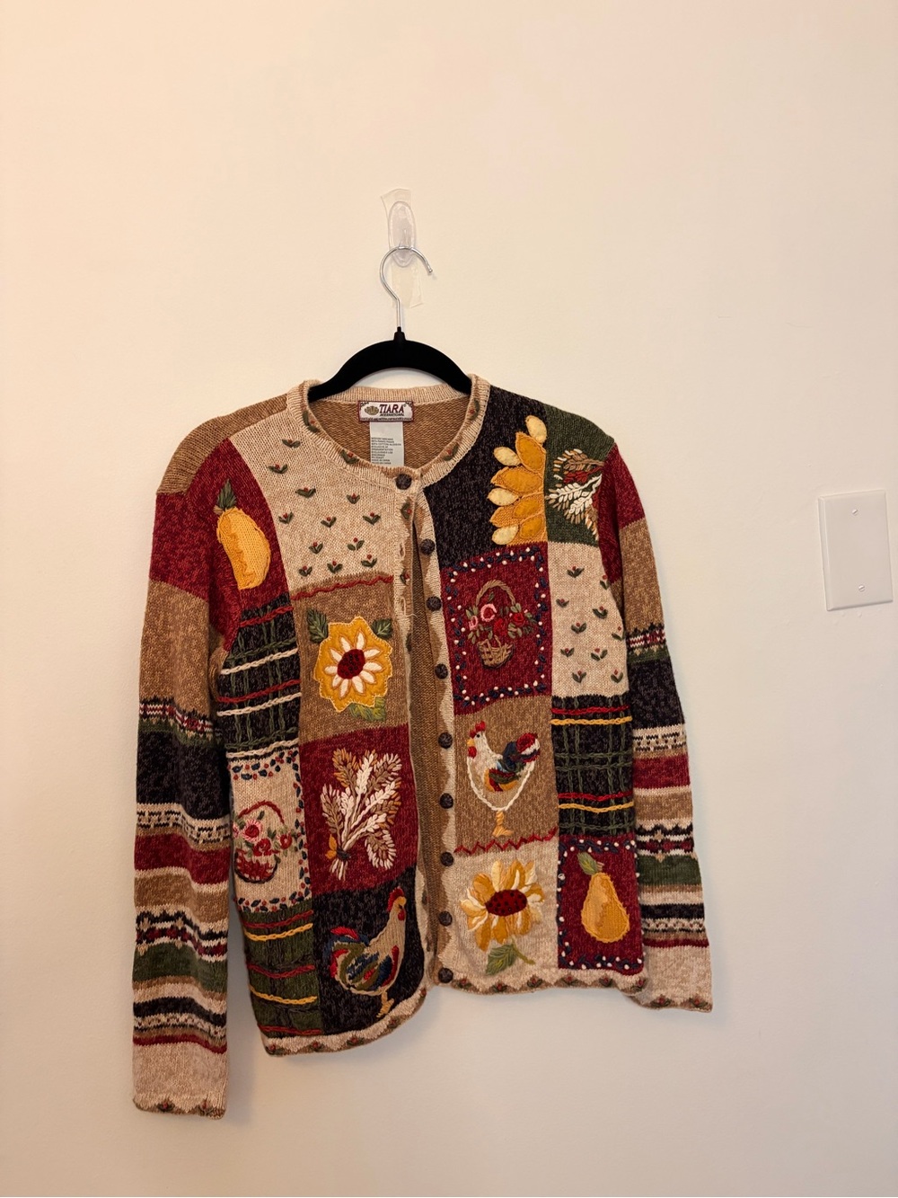 Tiara Multi-Color Patchwork Embroidered Button Cardigan